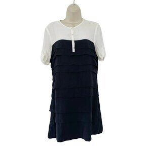 Sandro Woman's Sz 2 (US Sz M)  Black Tiered Dress w/ Cream Top Button Placket